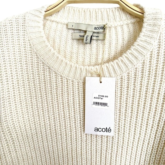 Acoté Ecru Multicolor Colorblock Alpaca Crewneck Pullover Sweater Sz 1 NWT $198 - Picture 10 of 13